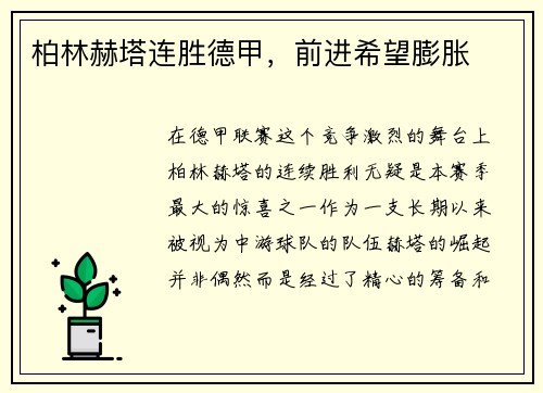 柏林赫塔连胜德甲，前进希望膨胀